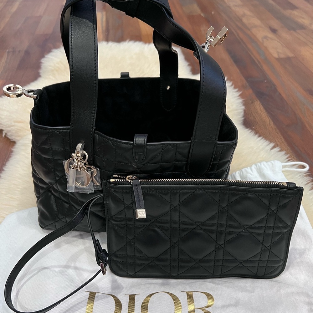 Dior Black Quilted Tote with Matching Pouch